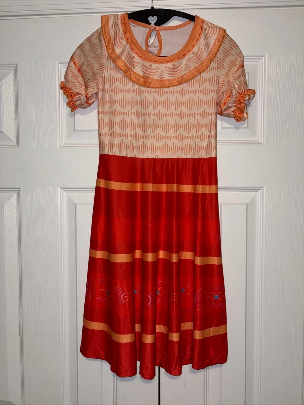 Moana inspired Orange and Red Patterned Short-Sleeve Dress size 130 7-8
